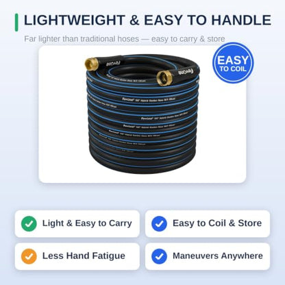 FEVONE Kink Free Garden Hose 50 ft, Heavy Duty Water Hose - size: 50FT