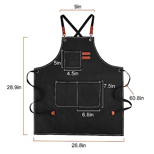 APRONPANDA Cross-Back Chef Aprons for Men Women with Pockets,Cotton Canvas Adjustable Cooking Work Apron for Kitchen - color: Black