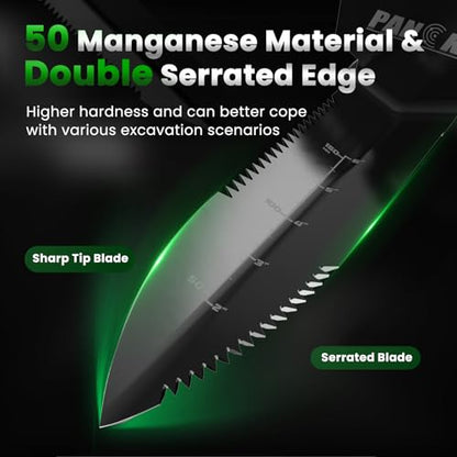 PANCKY Metal Detector Shovel with Extended Handle & Carrying Sheath, Heavy Duty Double Serrated Edge Metal Detecting Digging Tool, Digger Trowel for Gardening, Camping