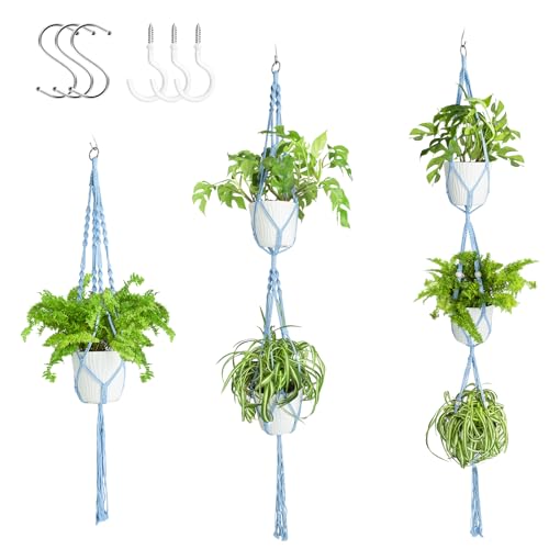 XXXFLOWER 3 Packs Blue Macrame Plant Hanger Bathroom Wall Decor Indoor Set - color: Blue