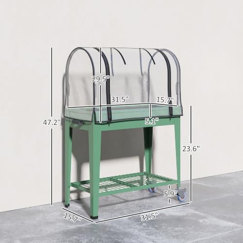 Outsunny Raised Garden Bed with Greenhouse Cover, Lockable Wheels, Green