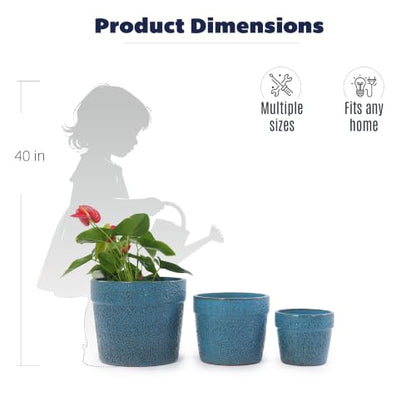 Ceramic Plant Pots with Drainage Hole, 9/12/15 Inch, Blue - color: Blue
