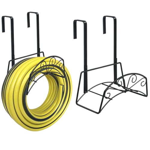 Garden Hose Holder for Outside Yard Hang Over The Door and Fence, Holds Up to 150Ft (2PCS Black) - color: 2PCS Black