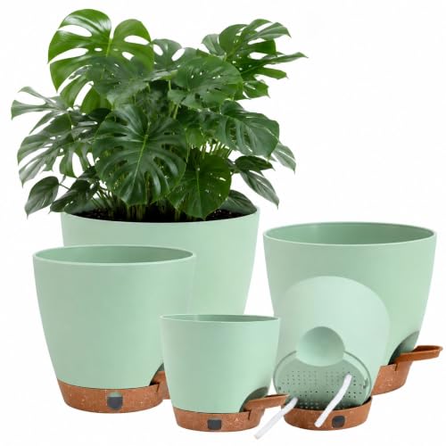 Self Watering Pots for Inoor/Ourdoor Plants 5/5.5/6/6.5/7" Plastic Planter - color: Green, size: 5/5.5/6/6.5/7 Inch