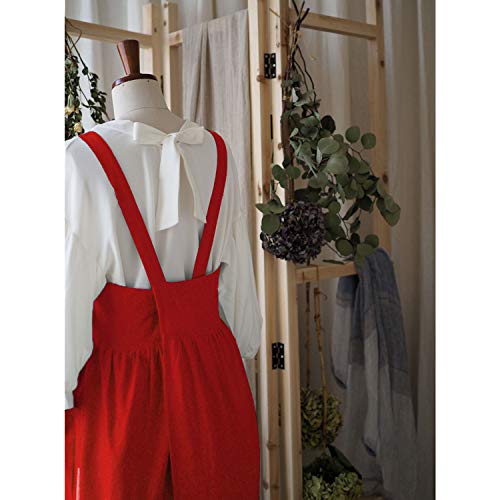 Cotton Linen Apron Cross Back Apron for Women with Pockets Pinafore Dress - color: 2 Pack-red+white