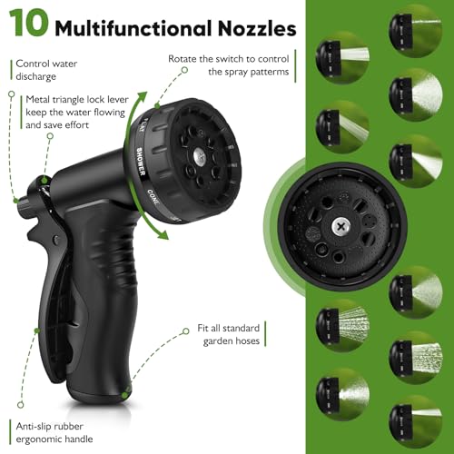 Rcfunkid Garden Hose 150FT No-Kink Metal Hose With 10 Function Nozzle Tough - size: 150FT