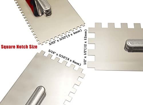 Stainless Steel Tile Tools Set 3PC, Trowel Concrete Tool, Notched Trowel