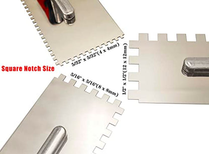 Stainless Steel Tile Tools Set 3PC, Trowel Concrete Tool, Notched Trowel