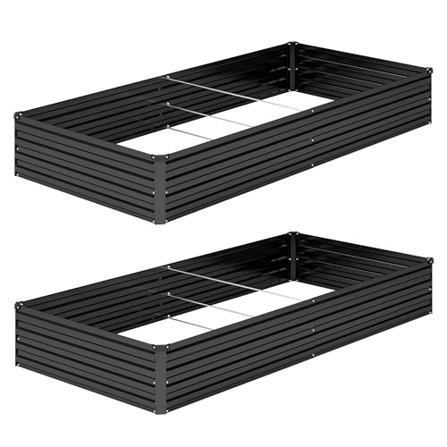 DIIYIV 2PCS 8x4x1FT Galvanized Raised Garden Bed Kit,Vegetable Boxes-Rectangle Metal Flower Box,Large Planter Raised Beds Outdoor Garden for Planting,Fruit,Herb-Black - color: Black, size: 8x4x1(2PCS)
