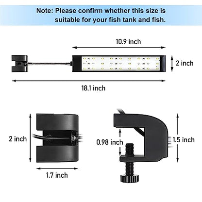 DaToo Aquarium Light Small LED Clip Light for Fish Tank 10W, 1 Yr Warranty - size: 10W (Without Timer & Dimmer)