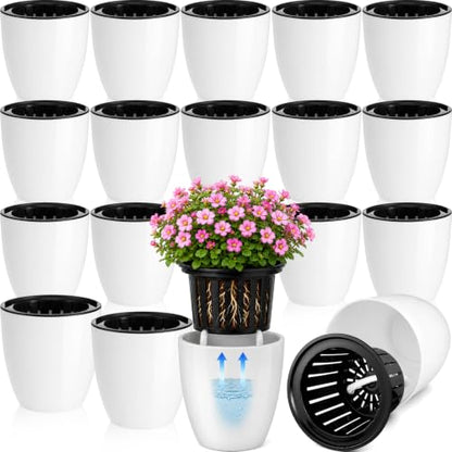 Self Watering Plant Pots, 3.5'', White Black, 18 Pcs - color: White Black, size: 3.5''