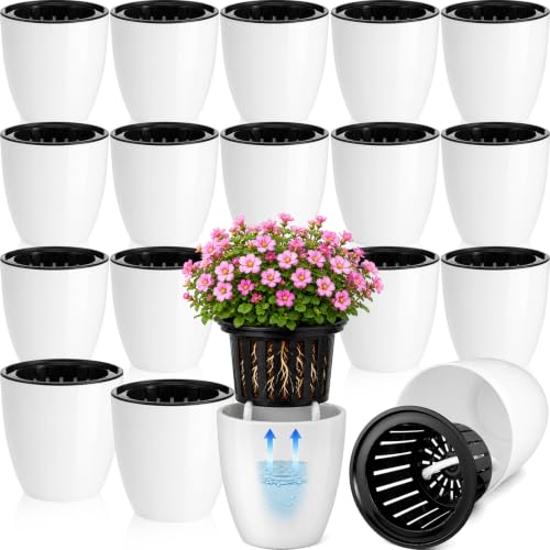 Self Watering Plant Pots, 3.5'', White Black, 18 Pcs - color: White Black, size: 3.5''