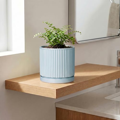 Ceramic Flower Pots, 6 Inch Planters with Saucer, Light Blue - color: Light Blue, size: 6 Inch