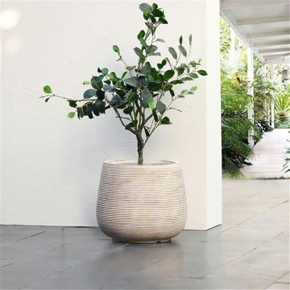 LuxenHome 17" Round Planters for Indoor Plants, Distressed Large Plant Pot