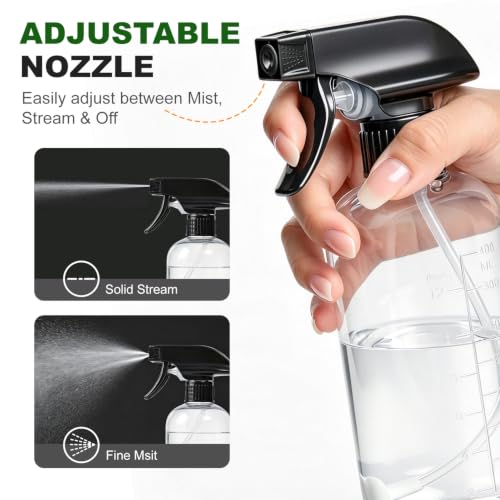 Spray Bottles 16 Oz 2-pack, 360° Any-Angle Spraying, Mist & Stream, Funnel - style: 16oz, 2 pack