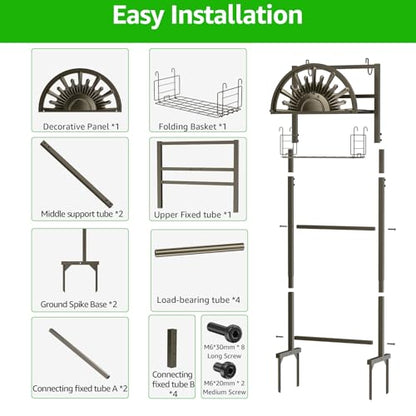 Garden Hose Reel Holder Stand Holds 150ft of 5/8 Hose with 2 Hooks - color: Bronze