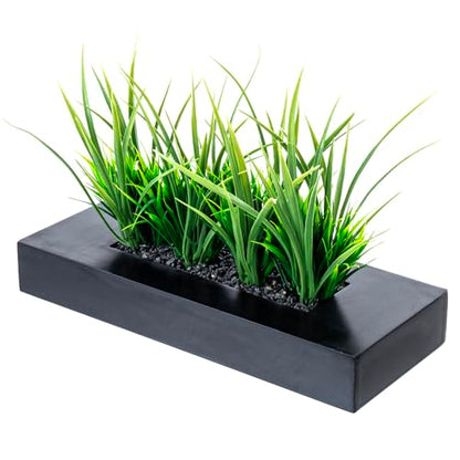 MyGift Artificial Grass Plant in Rectangular Wood Planter (Black, 10 Inch) - color: Black, size: 14 Inch