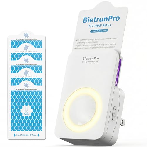 Flying Insect Traps+5 Refill Cartridges, 2026 2nd Gen, UV/Blue/Yellow Light Plug in Fly Trap & Indoor Bug Catcher for Gnats, No-Mess Bug Zapper, House & Fruit Flies, 7 * 24hrs Pest Control - size: 1 Device+5 Refills