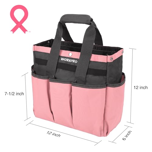 WORKPRO Garden Bag, Garden Tool Tote Storage Bag with 8 Pockets - color: Pink