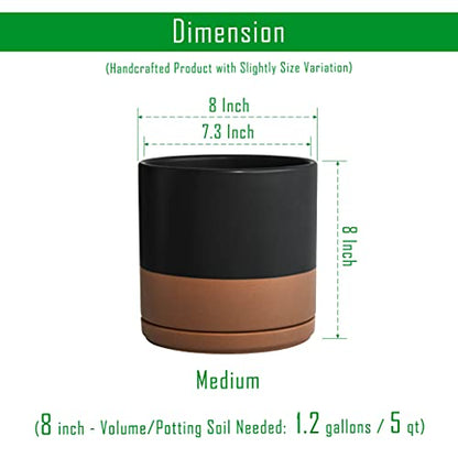 D'vine Dev 2-Pack Ceramic Pots with Saucers, Black/Tan, 8 in, 94-V-D-7 - color: Black/Speckled Tan, size: 8 Inch