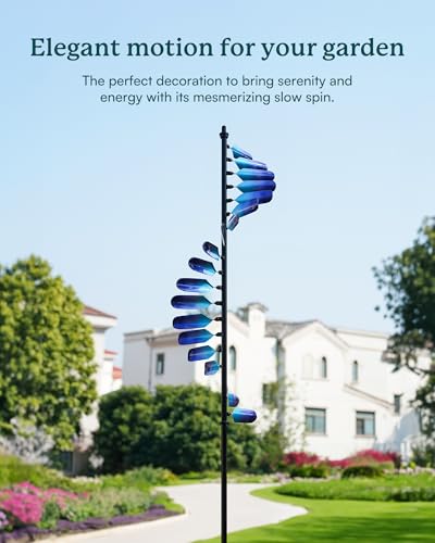 Wind Spinners Outdoor, 93" Large Metal Wind Spinners for Yard and Garden, Kinetic Wind Sculptures & Spinners with Stake, Windmill for Yard Art Decor (Peacock Spiral)