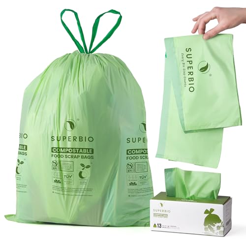 SUPERBIO 13 Gallon Compostable Drawstring Kitchen Waste Bag, 30 Count - style: 13 gallon,30 count