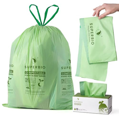 SUPERBIO 13 Gallon Compostable Drawstring Kitchen Waste Bag, 30 Count - style: 13 gallon,30 count