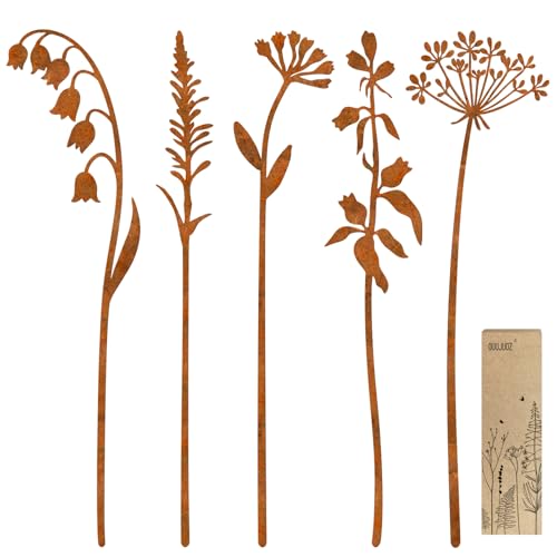 Metal Flowers for Outside,Decorative Garden Stakes,Flower Bed Decor Plant Stakes,Metal Art for Outside,Yard Art Outdoor for Lawn Yard, Walkway and Flower Garden - color: 5x Flowers