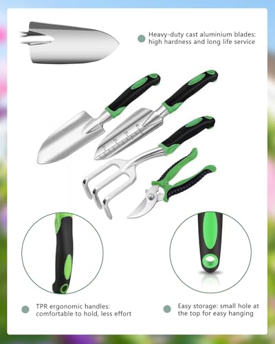 10PCS Heavy Duty Garden Hand Tools, Ergonomic Grip