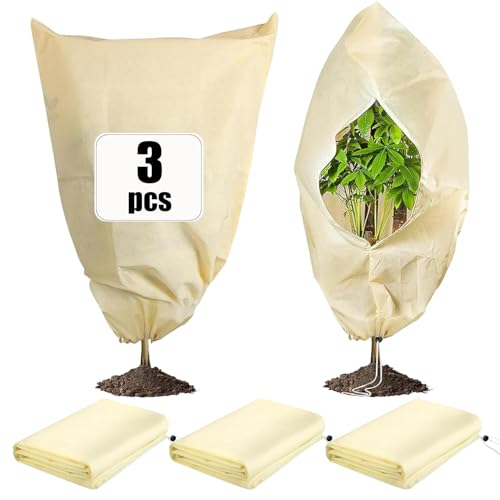 Plant Covers Freeze Protection, (31.5"x47.3") with Drawstring Plant Covers, Heavy Duty 2.82 oz/yd² Frost Blankets for Patio Winterizing Shrubs Trees (3 Pack