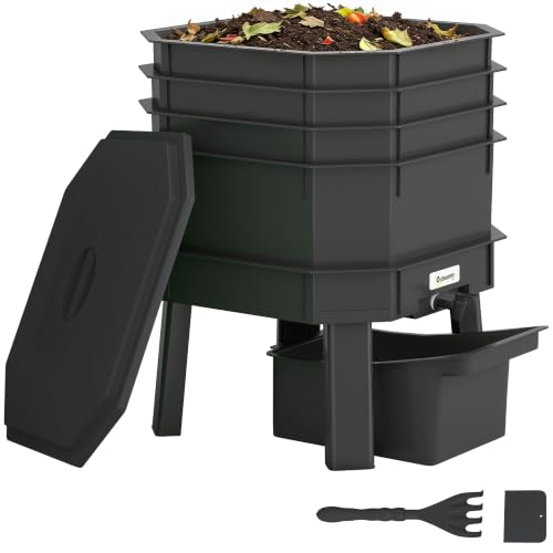 Outsunny 4-Tray Worm Composter Bin 7.4 Gal for Indoor & Outdoor, Black - color: Black