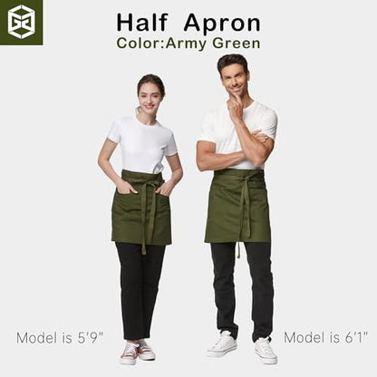 Waist Apron for Men Server Bistro Half 4251BY - color: Army Green, size: 5 Pack