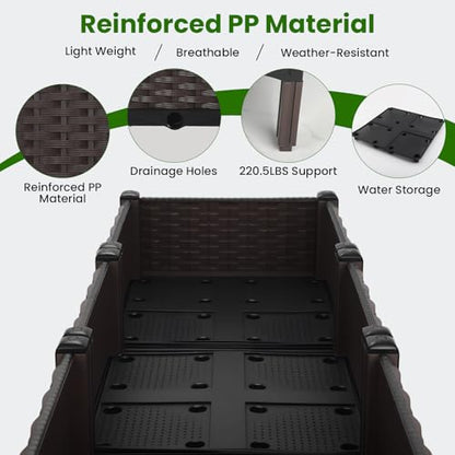 4Pcs Plastic Raised Garden Bed,62.4"×15.6"×14.4" Elevated Wicker Planter Box with Self-Watering System, Plants Garden Boxes with Legs for Growing Fresh Vegetables,Fruit,Flowers and Herbs - size: 4 Boxes-62.4×15.6×14.4in