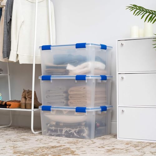 IRIS USA 3-Pack 60 Qt Storage Bins with Gasket Lids, Clear/Blue - size: 60 Qt. - 3 Pack