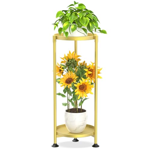 KMOTASUO 2 Tier Metal Plant Stand Tall for Indoor Outdoor Corner, Gold - color: Gold, size: 2 Tier
