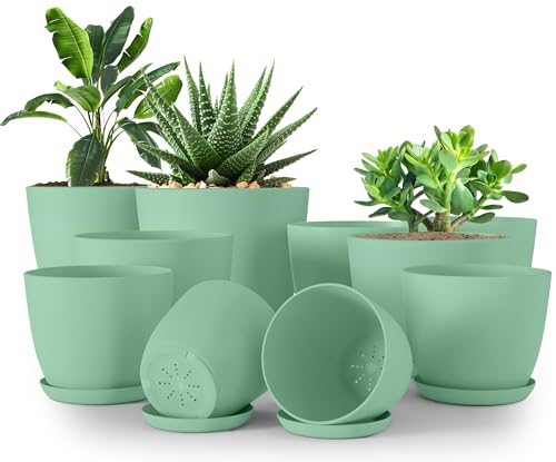 Plant Pots Indoor with Drainage, 10 Pack Multi-Size Planters Set, Mint - color: Mint, size: Pack of 10