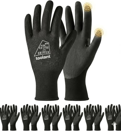 toolant Microfoam Nitrile Work Gloves with Grip, 6 Pairs, Black, Medium - color: Black-6pairs, size: Medium