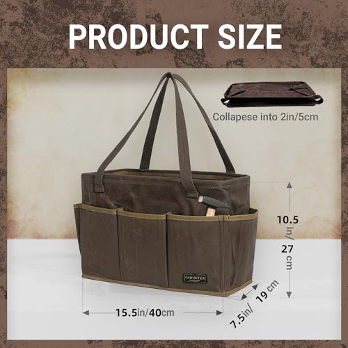 15.5-Inch Foldable Open Top Waxed Canvas Tool Bag, Multi-Purpose Wrench Tool Pouch with Handle, Durable and Water Resistant(Grey) - color: Grey, size: 15.5 Inch