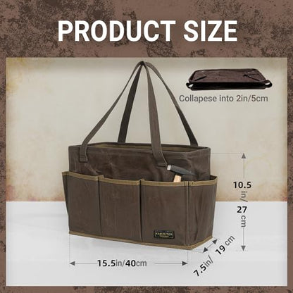 15.5-Inch Foldable Open Top Waxed Canvas Tool Bag, Multi-Purpose Wrench Tool Pouch with Handle, Durable and Water Resistant(Grey) - color: Grey, size: 15.5 Inch