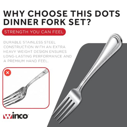 Winco 12-Piece Dots Dinner Fork Set, 18-0 Stainless Steel,Silver