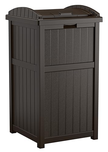 Suncast 33 Gal, Resin Hideaway Garbage Can with Secure Lid, Java Brown