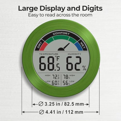 Digital Hygrometer Indoor Thermometer, Brushed Metal Frame, Green - color: Green Stainless