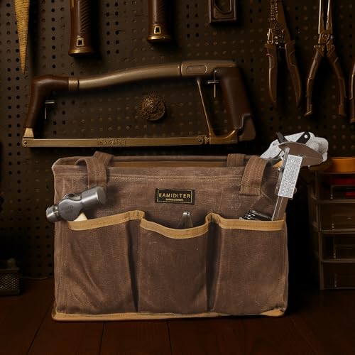 13.5-Inch Foldable Open Top Waxed Canvas Tool Bag, Multi-Purpose Wrench Tool Pouch with Handle, Durable and Water Resistant(Grey) - color: Grey, size: 13.5 Inch