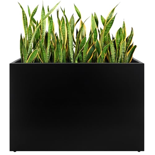 Metal Planter Box, No Installation Galvanized Steel Folding Rectangular Planter with Drainage Holes, 35.5"x 10"x 28" Black Outdoor Planter for Porch/Patio/Garden - color: Black
