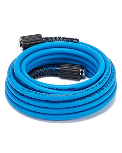 FIXFANS Pressure Washer Hose 1/4" X 25 FT, Kink Resistant Power Washer Hose - size: 25 FT