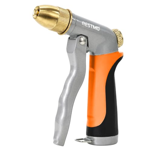 RESTMO Metal Water Hose Nozzle, High Pressure Garden Sprayer, Orange - color: Orange