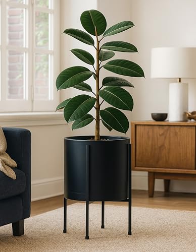 D'vine Dev Plastic Planter Pot with Metal Stand, Black, 12 in, 55-D-B-3 - color: Black, size: 12 Inch