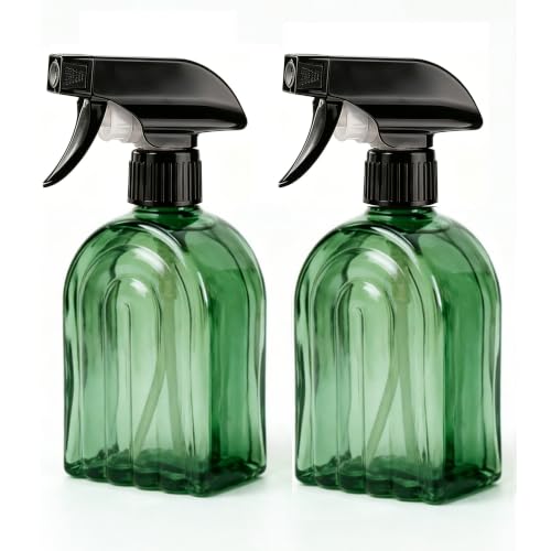 Green Glass Plant Mister Spray Bottles 2Pcs 13.5oz Refillable 360° Nozzle - color: Green-1