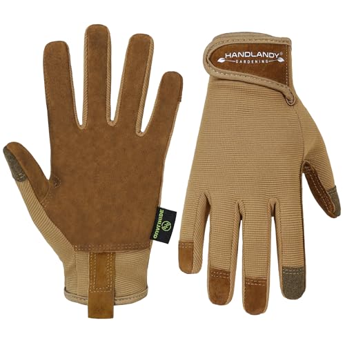 HANDLANDY Gardening Gloves for Women, Leather Garden Glove, Gardener Gift - color: Brown, size: Large (Pack of 1)
