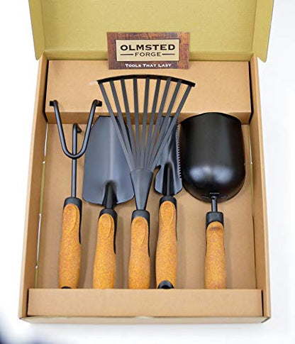 Garden Tool Set, 5 Pieces, Heavy Duty Powder Coated Steel, Cork Handle